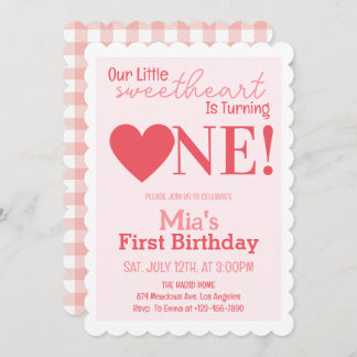 Our Little Sweetheart First 1st Birthday Party  Invitation