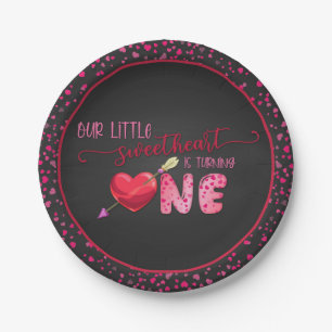 Our Little Sweetheart First Birthday Plate - Blk