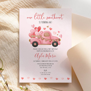 Our Little Sweetheart Heart Truck Birthday Invitation