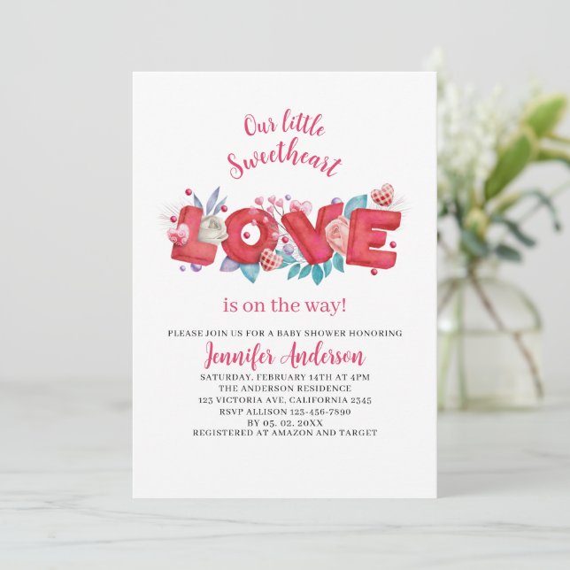 Our little sweetheart is on the way baby shower in invitation (Standing Front)