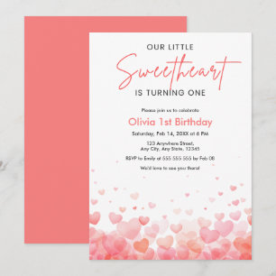 Our Little Sweetheart is Turning One 1st Birthday  Invitation