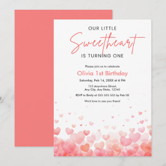 Our Little Sweetheart is Turning One 1st Birthday  Invitation