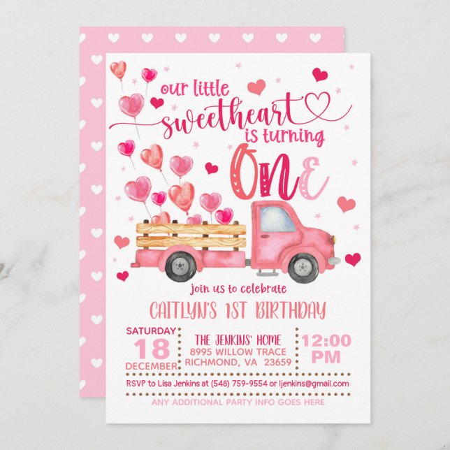 Our Little Sweetheart is Turning ONE Invitation (Front/Back)