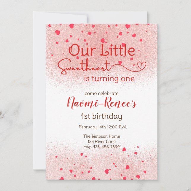 Our Little Sweetheart is turning One Invitation (Front)
