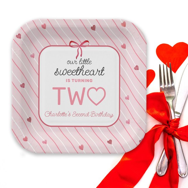 Our Little Sweetheart Is Two Hearts Birthday Paper Plate (Creator Uploaded)