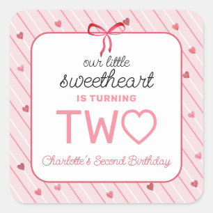Our Little Sweetheart Is Two Hearts Birthday Square Sticker
