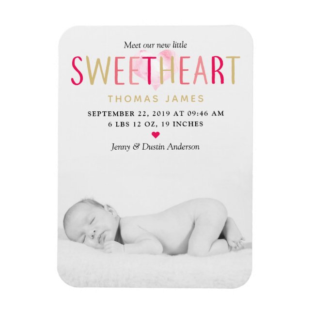 Our Little Sweetheart Photo Birth Announcement Magnet (Vertical)