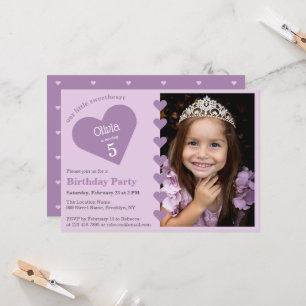 Our Little Sweetheart Photo Purple Hearts Birthday Invitation
