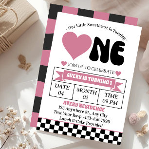 Our Little Sweetheart Pink Heart Girl 1st Birthday Invitation