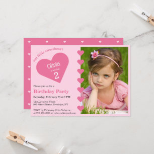 Our Little Sweetheart Pink Hearts Photo Birthday Invitation