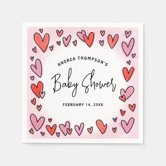 Our Little Sweetheart Valentine Hearts Baby Shower Napkin (Front)