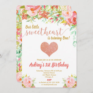 Our little sweetheart Valentines Day birthday girl Invitation