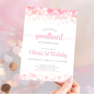 Our Little sweetheart Valentine's First Birthday  Invitation