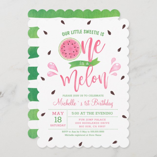 Our Little Sweetie Is One In A Melon Baby Birthday Invitation (Front/Back)