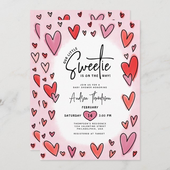 Our Little Sweetie Valentine Hearts Baby Shower Invitation (Front/Back)