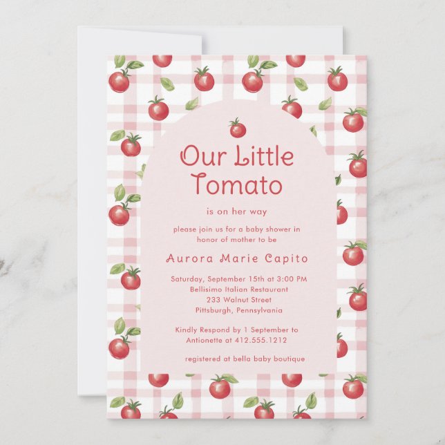 Our Little Tomato Baby Shower Invitation Pink  (Front)