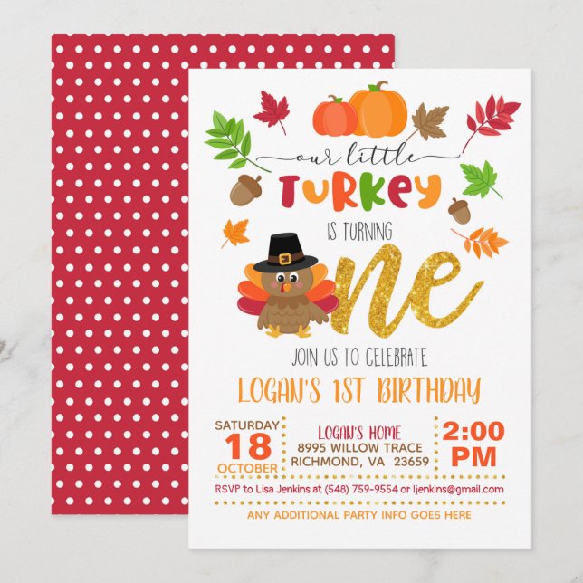 Our Little Turkey is Turning One - WD Invitation (Front/Back)