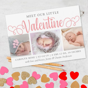 Our Little Valentine 3 Photo Birth Announcement