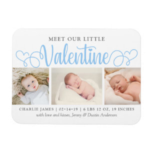 Our Little Valentine 3 Photo Birth Announcement Magnet