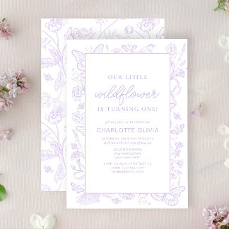Our Little Wildflower 1st Birthday Lilac Flowers Invitation