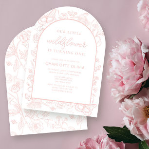 Our Little Wildflower 1st Birthday Pink Flowers Invitation