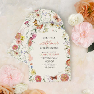 Our Little Wildflower 1st Birthday Pressed Flowers Invitation