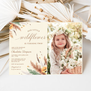 Our Little Wildflower 2nd Birthday Party Photo Invitation