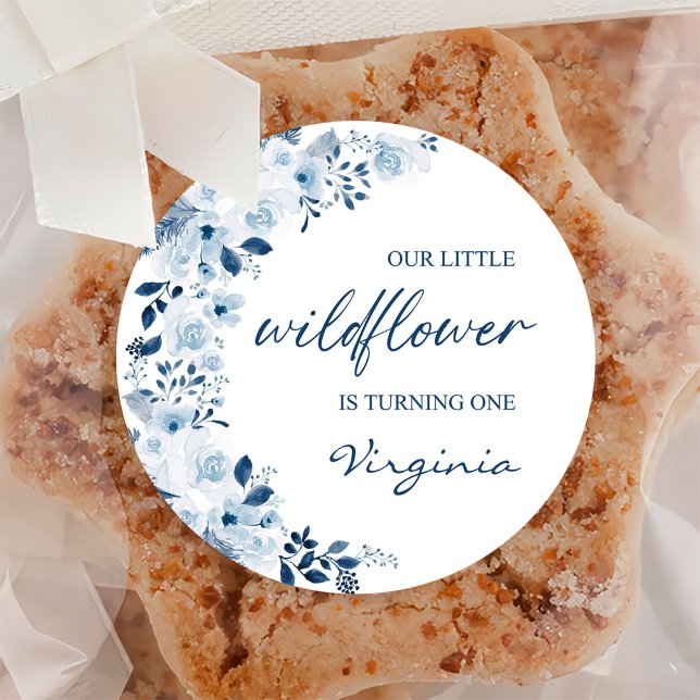 Our Little Wildflower Baby Girl 1st Birthday Party Classic Round Sticker (Creator Uploaded)