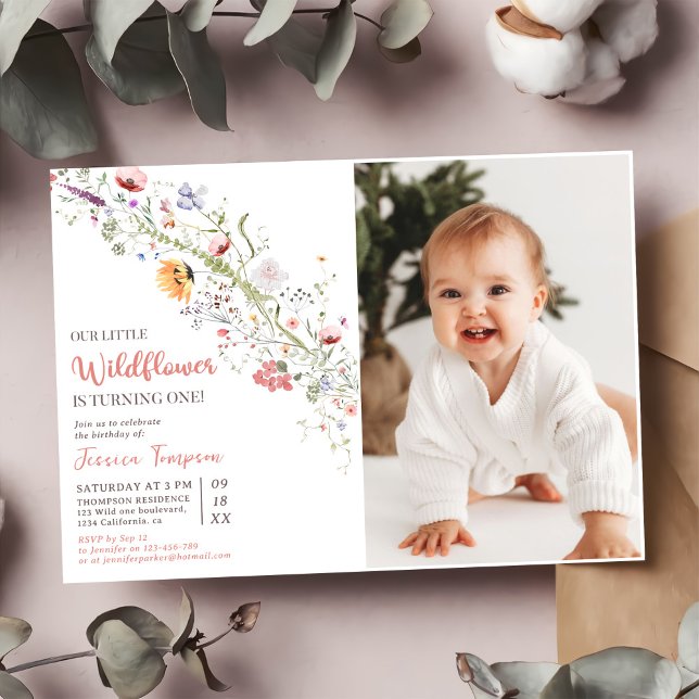 Our Little Wildflower Baby Girl 1st Birthday Party Invitation (Creator Uploaded)
