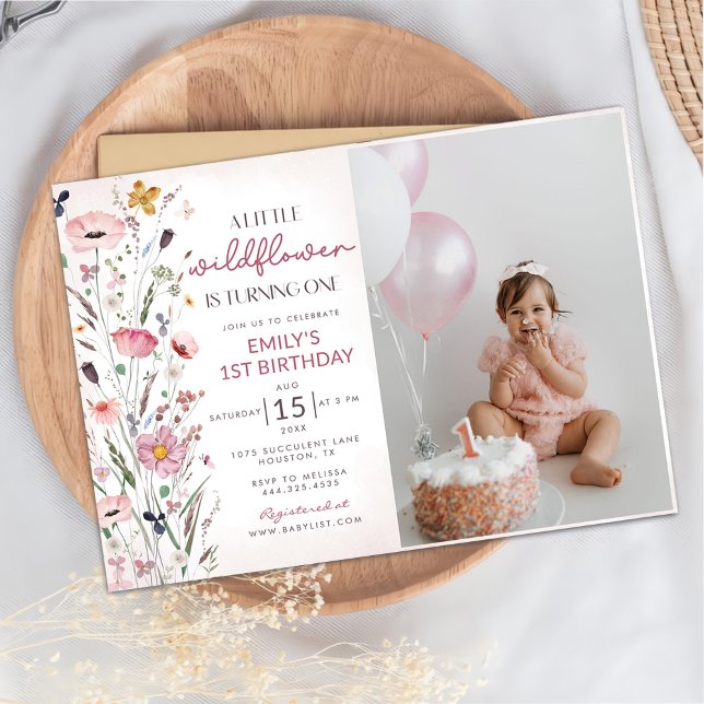 Our Little Wildflower Baby Girl 1st Birthday Party Invitation (Creator Uploaded)