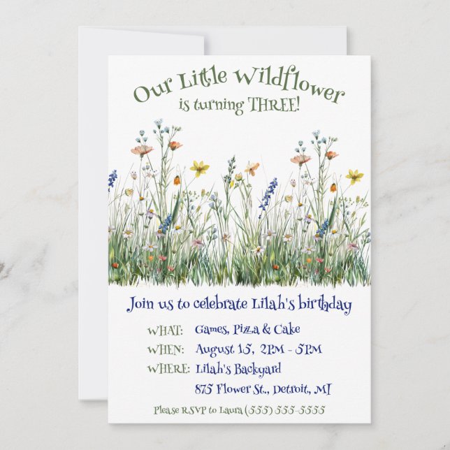Our Little Wildflower Birthday Party Invitation (Front)