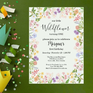 Our Little Wildflower Colourful 1st Birthday Party Invitation