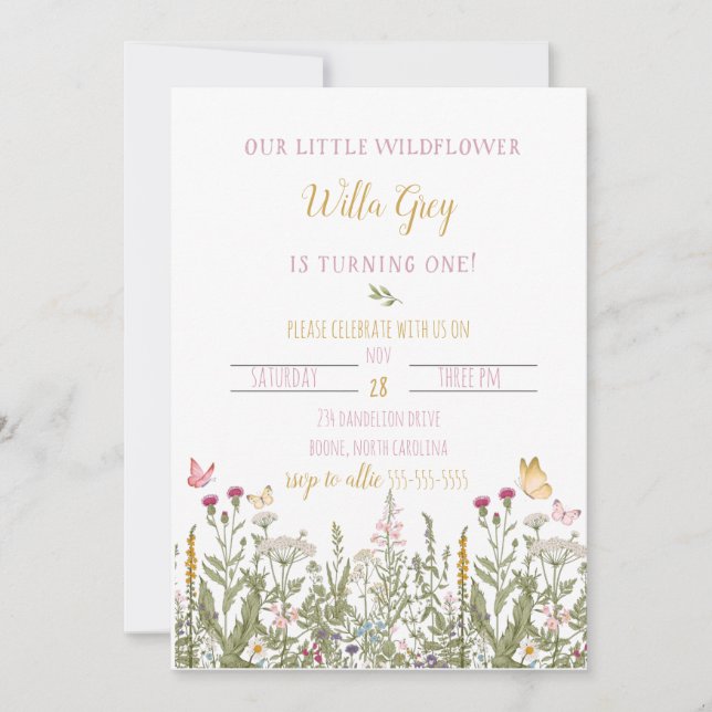 Our Little Wildflower First Birthday Invitation (Front)