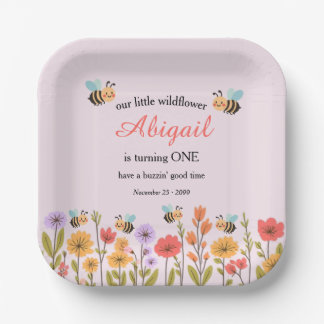 Our Little Wildflower Floral Bee 1st Birthday Paper Plate