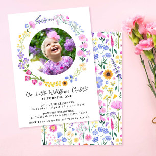 Our Little Wildflower Girl 1st Birthday Photo Invitation