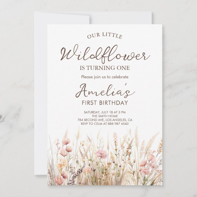 Our Little Wildflower Girl First Birthday Invitation (Front)