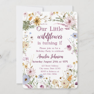 Our Little Wildflower Turning 1 Girl First Invitation