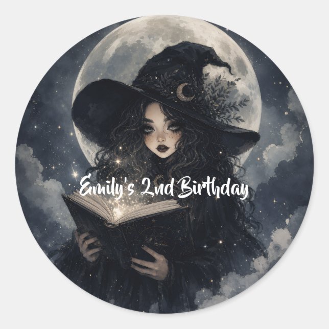 our little witch is turning 2 ||  classic round sticker (Front)