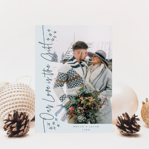 Our Love Gift Christmas Newlywed Photo Icy Blue Holiday Card