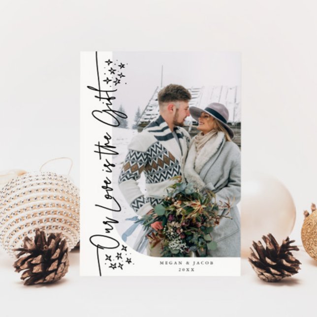 Our Love Gift Christmas Newlywed Photo White Holiday Card (Creator Uploaded)