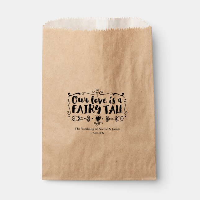 OUR LOVE IS A FAIRY TALE Custom Wedding Favour Bag (Front)
