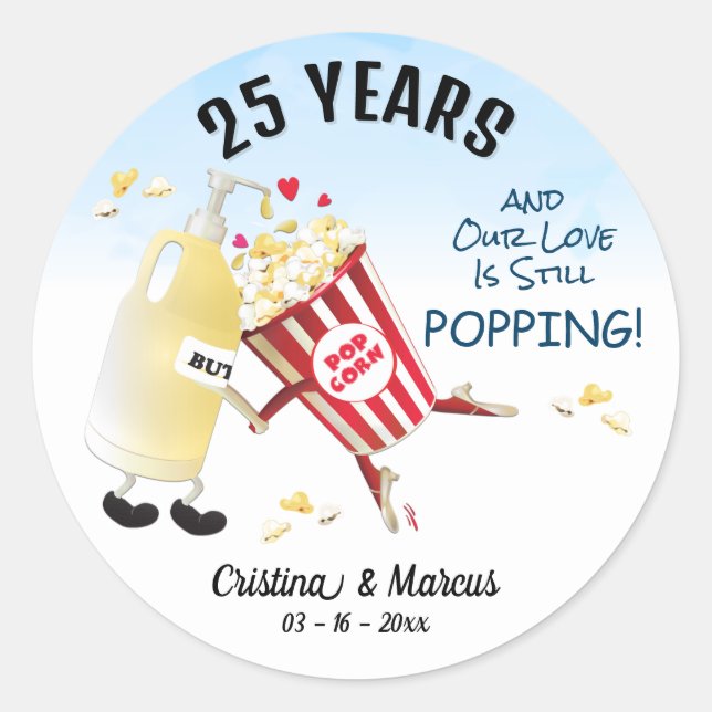 Our Love Is Poppin Popcorn Classic Round Sticker (Front)
