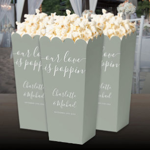 Our Love Is Poppin Sage Green Wedding Popcorn Favour Box