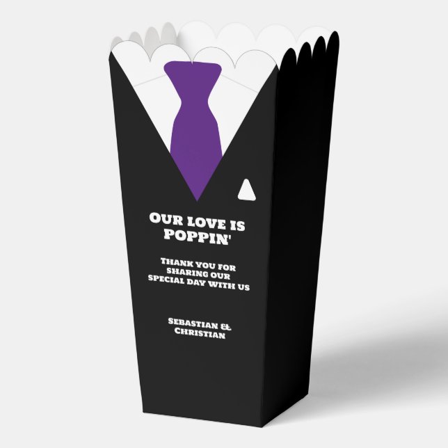 Our Love is Popping Wedding Suit Favour Box (Front)