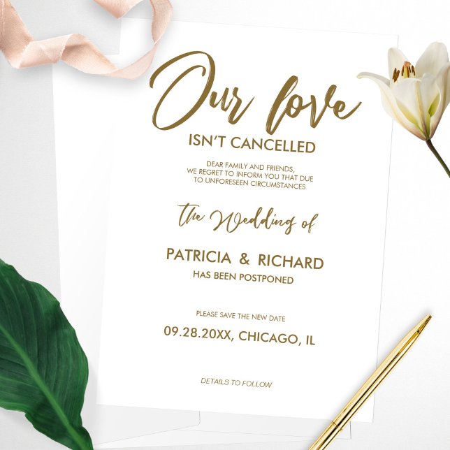 Our Love Isn’t Cancelled Wedding Postponement Invitation (Creator Uploaded)