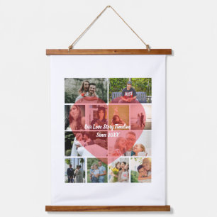 Our Love Story 12 Photo Timeline Couple Collage Hanging Tapestry