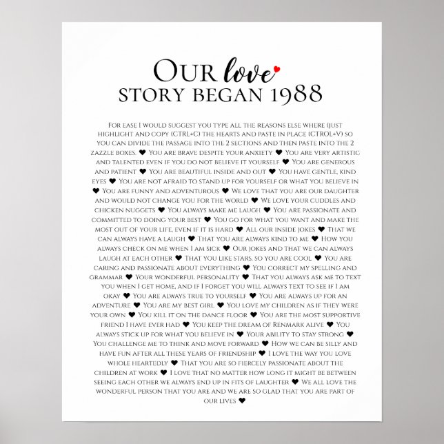 Our love story anniversary poster (Front)