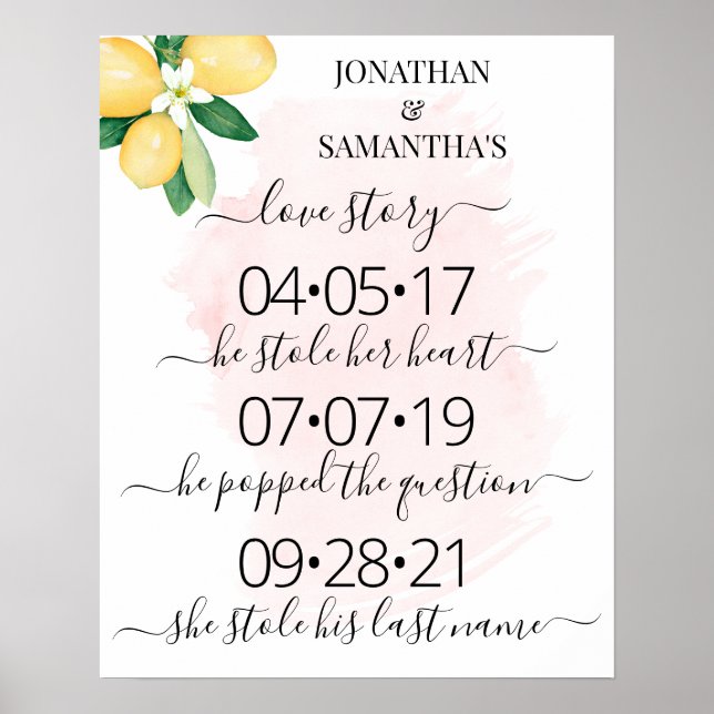 Our Love Story Best Day Lemons Pink Wedding Poster (Front)