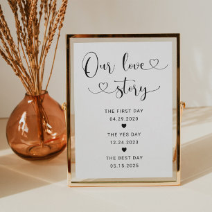 Our Love Story Black Heart Script Wedding Sign Invitation