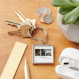 Our Love Story Custom Date Photo Collage Key Ring